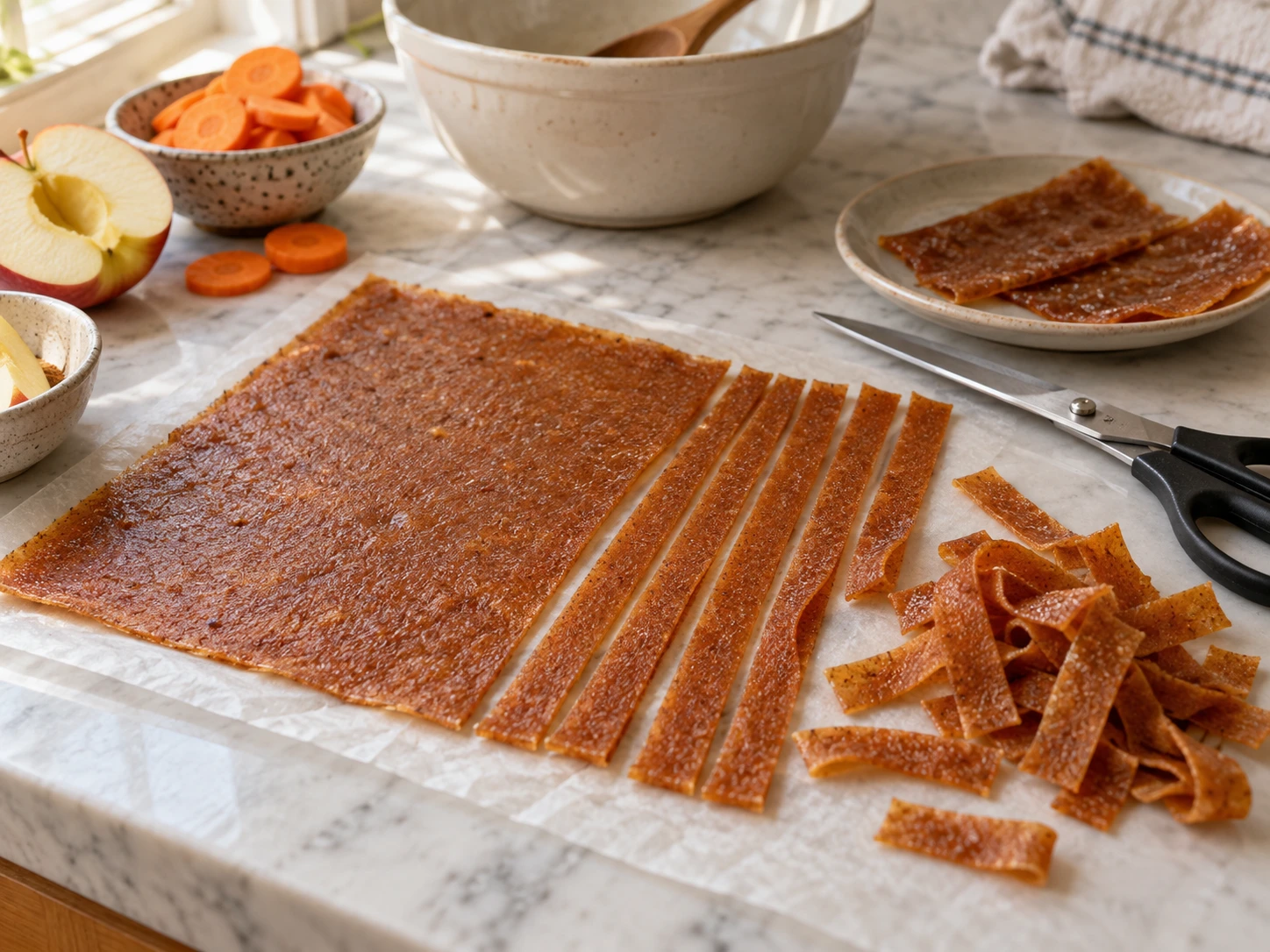 Apple and Carrot Fruit Leather Ribbons for Dogs step 5