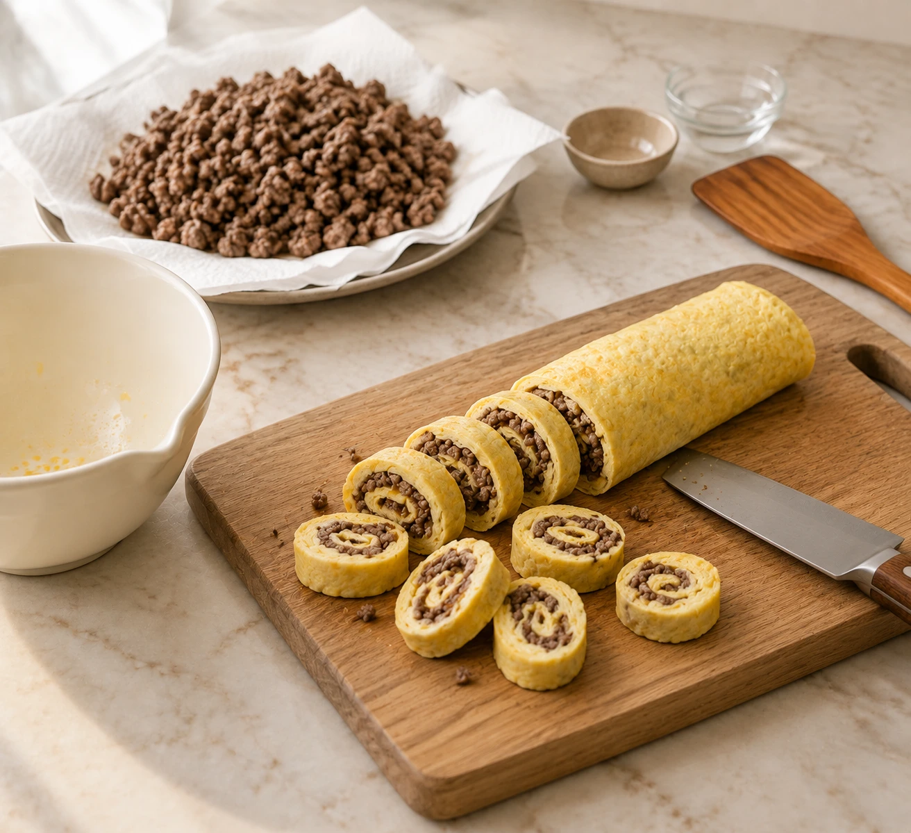 Beef and Egg Roulade Ribbons for Cats step 5
