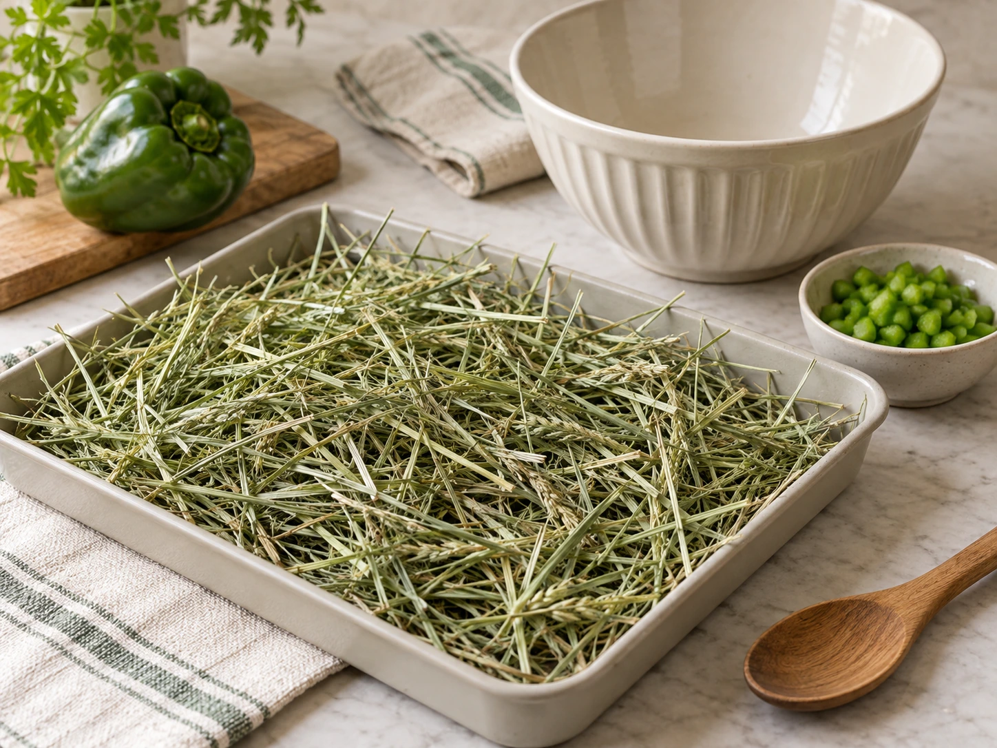 Bell Pepper Herb Hay Confetti for Guinea Pigs step 1