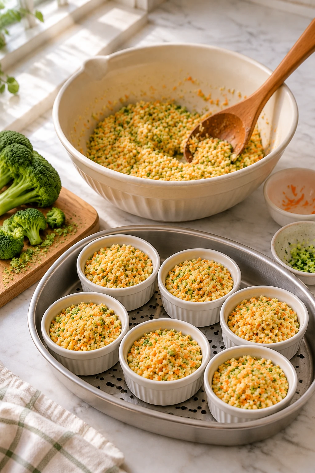 Birds Broccoli and Millet Savory Steam Cakes step 3