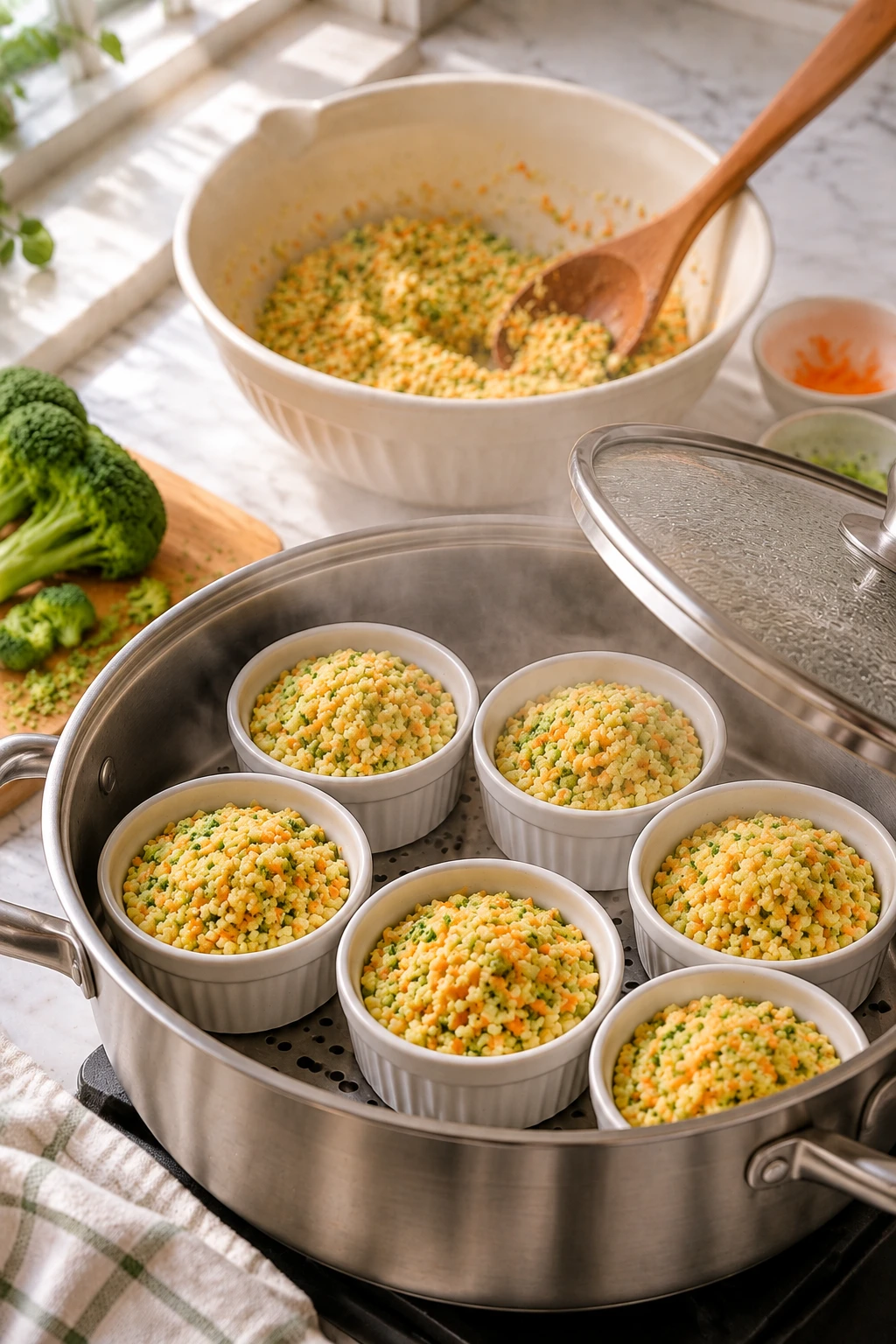 Birds Broccoli and Millet Savory Steam Cakes step 4