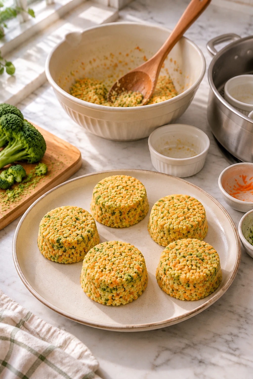 Birds Broccoli and Millet Savory Steam Cakes step 5