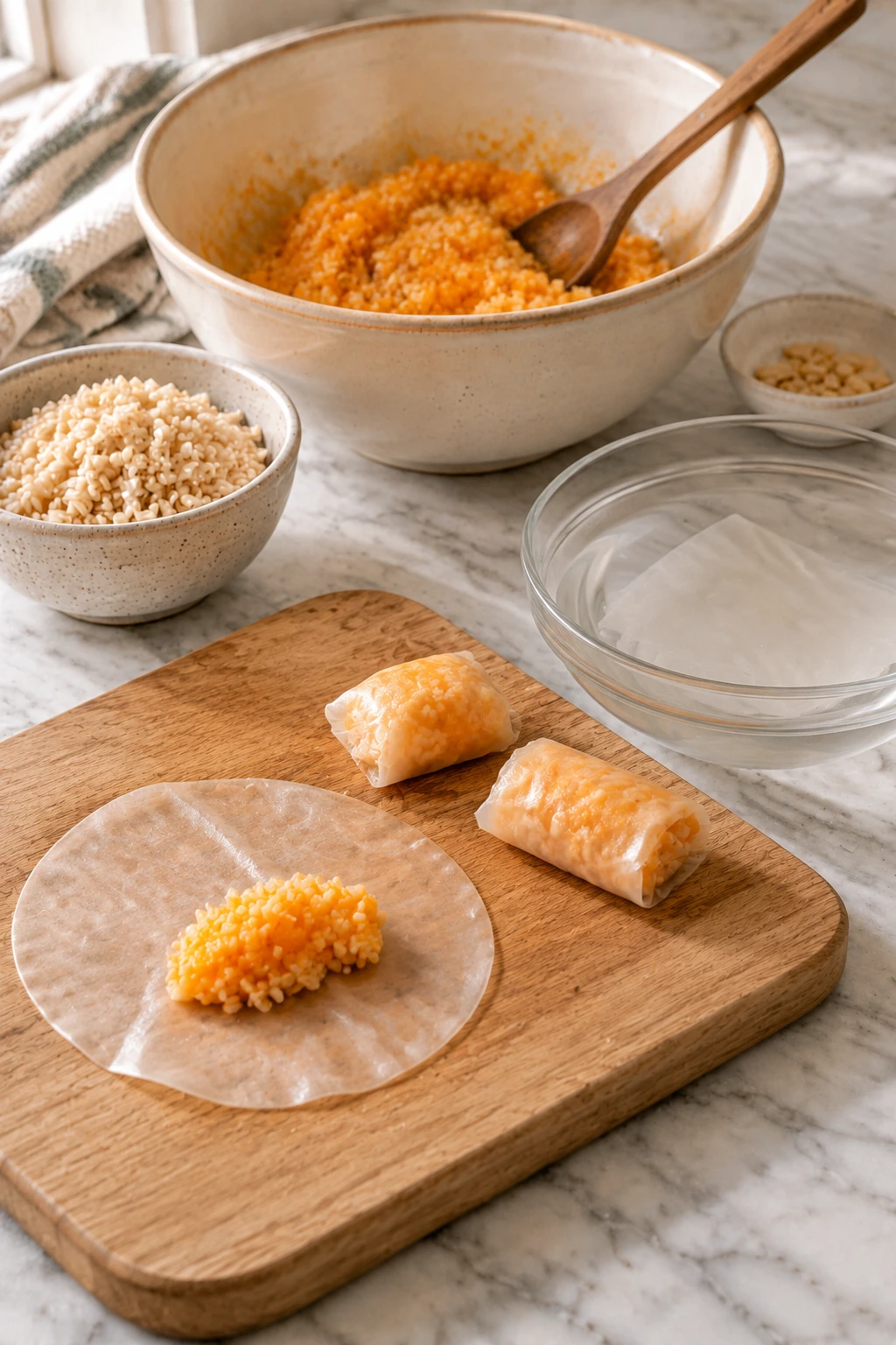 Birds Butternut Squash Rice Paper Rolls step 4
