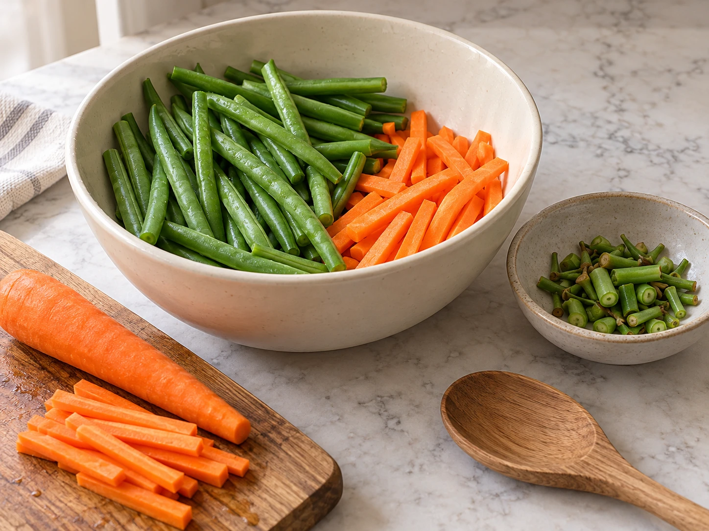 Birds Green Bean and Carrot Blanched Batons step 1