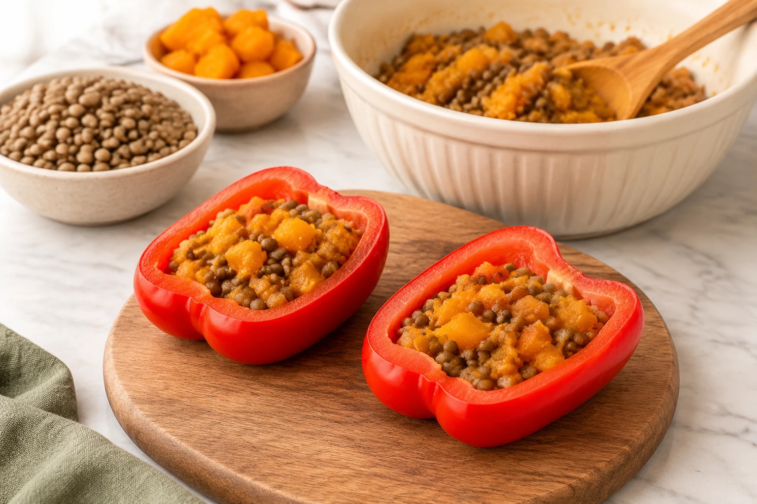Birds Pumpkin and Lentil Stuffed Pepper Halves step 4
