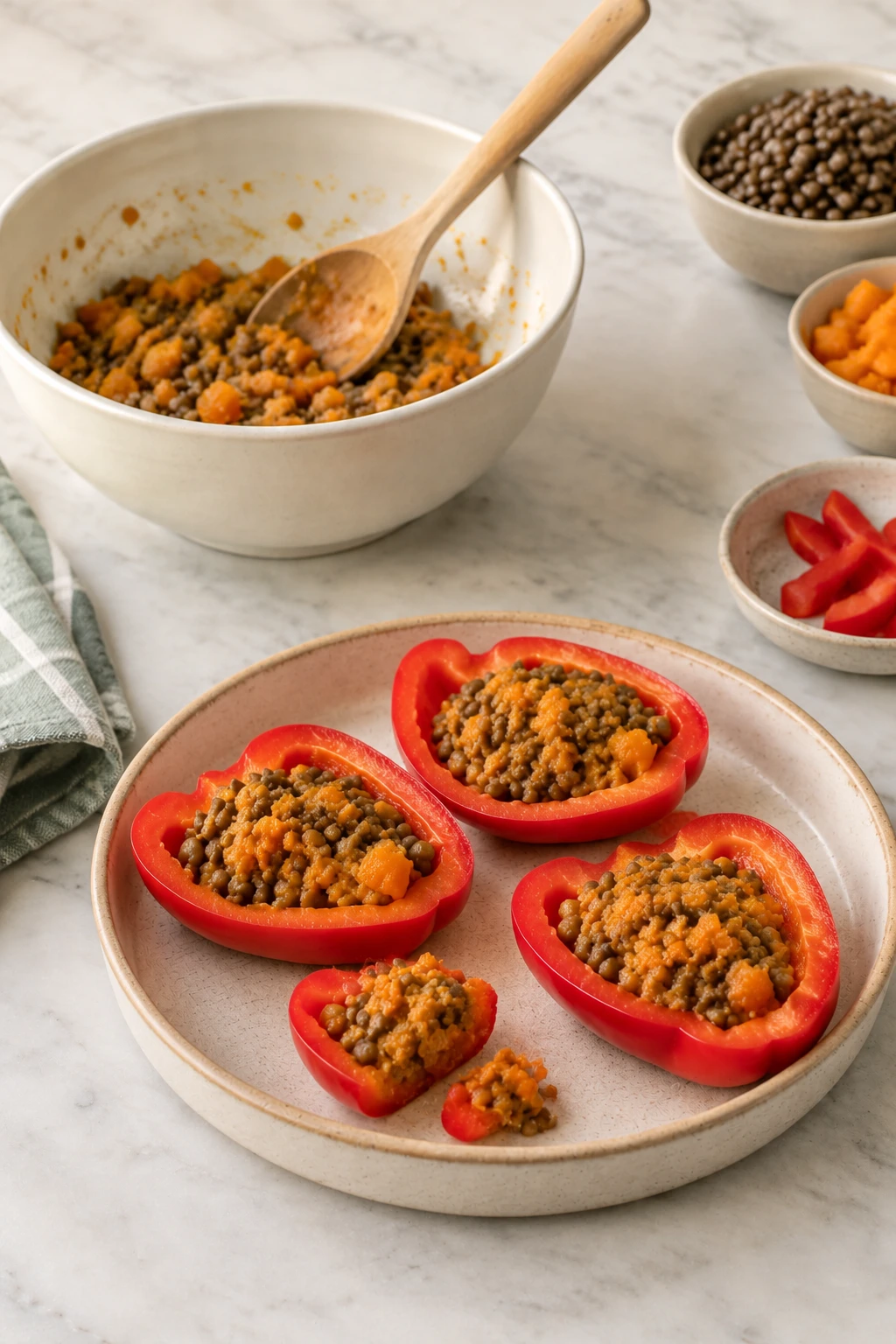 Birds Pumpkin and Lentil Stuffed Pepper Halves step 5