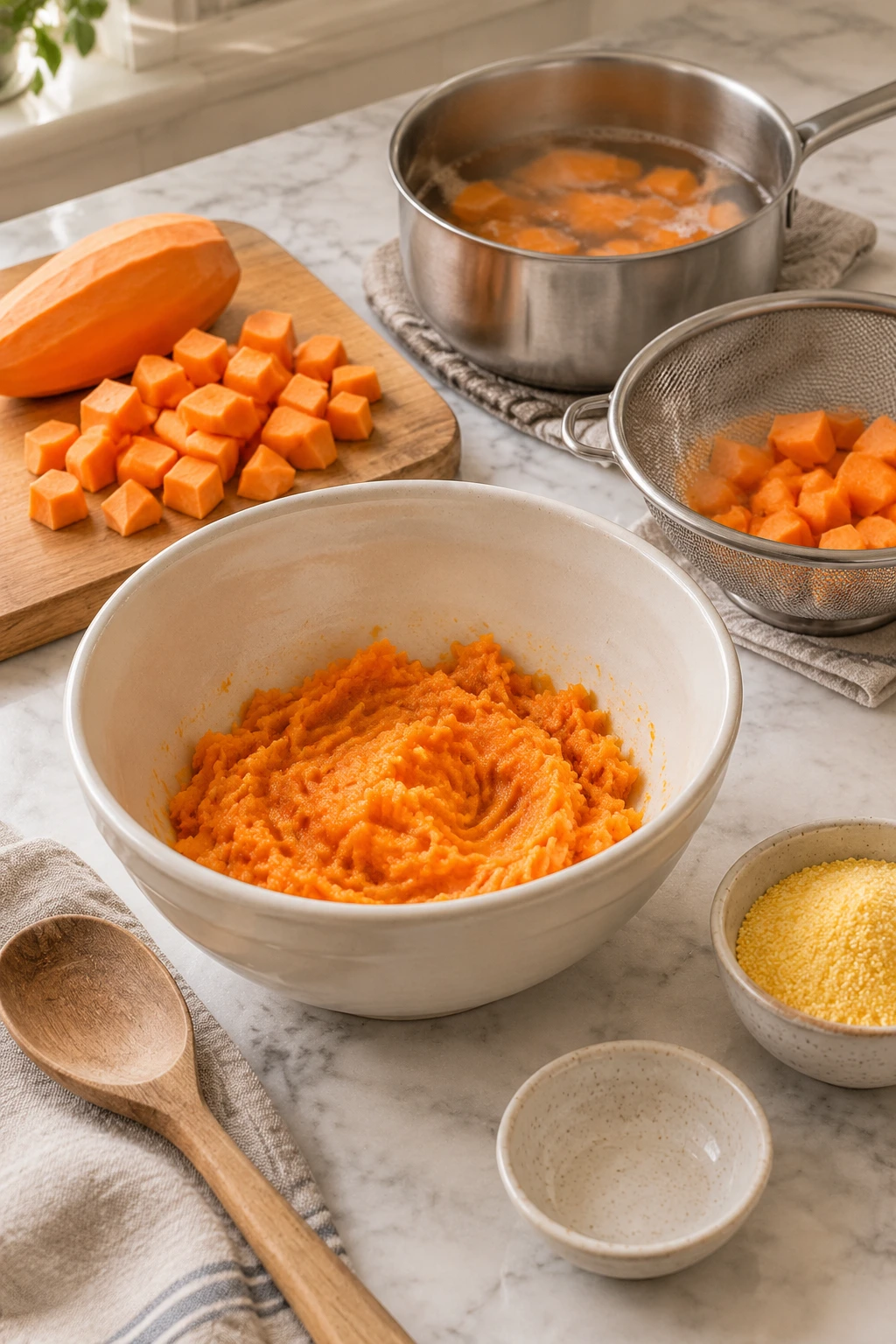 Birds Sweet Potato Polenta Soft Strips step 1