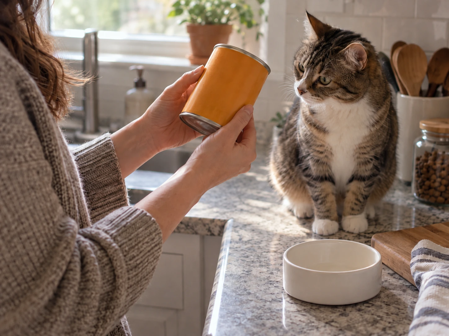 A cat owner observing a cat closely when concerned about a change in eating or digestion