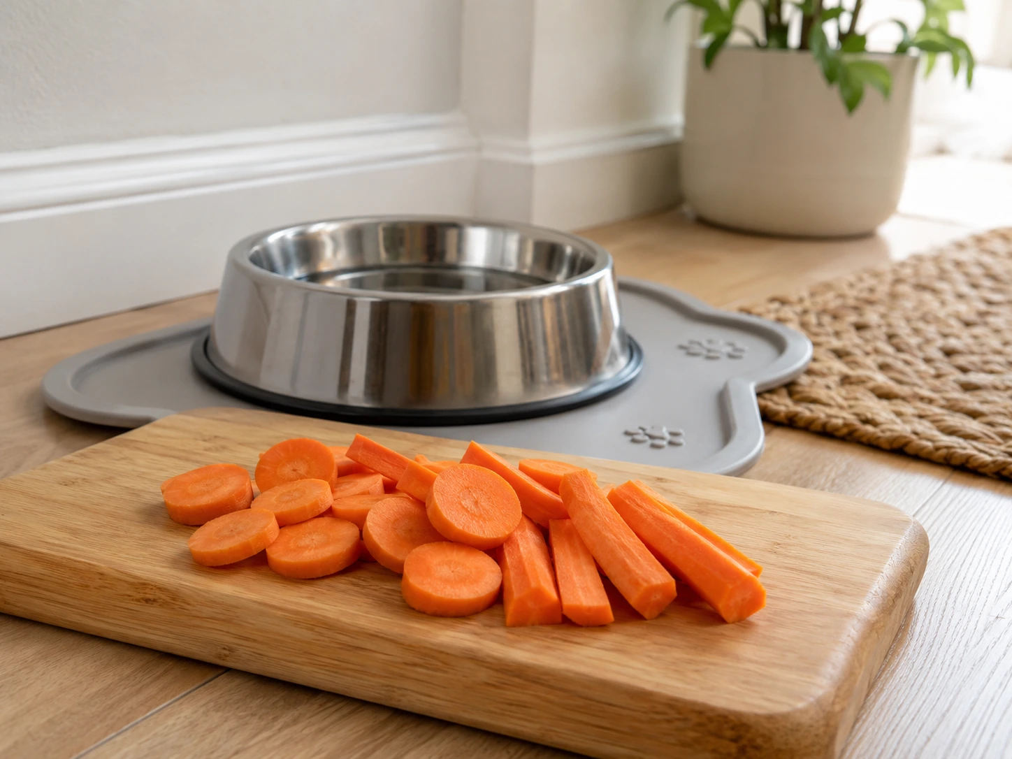 Prepared carrot pieces ready for a dog snack
