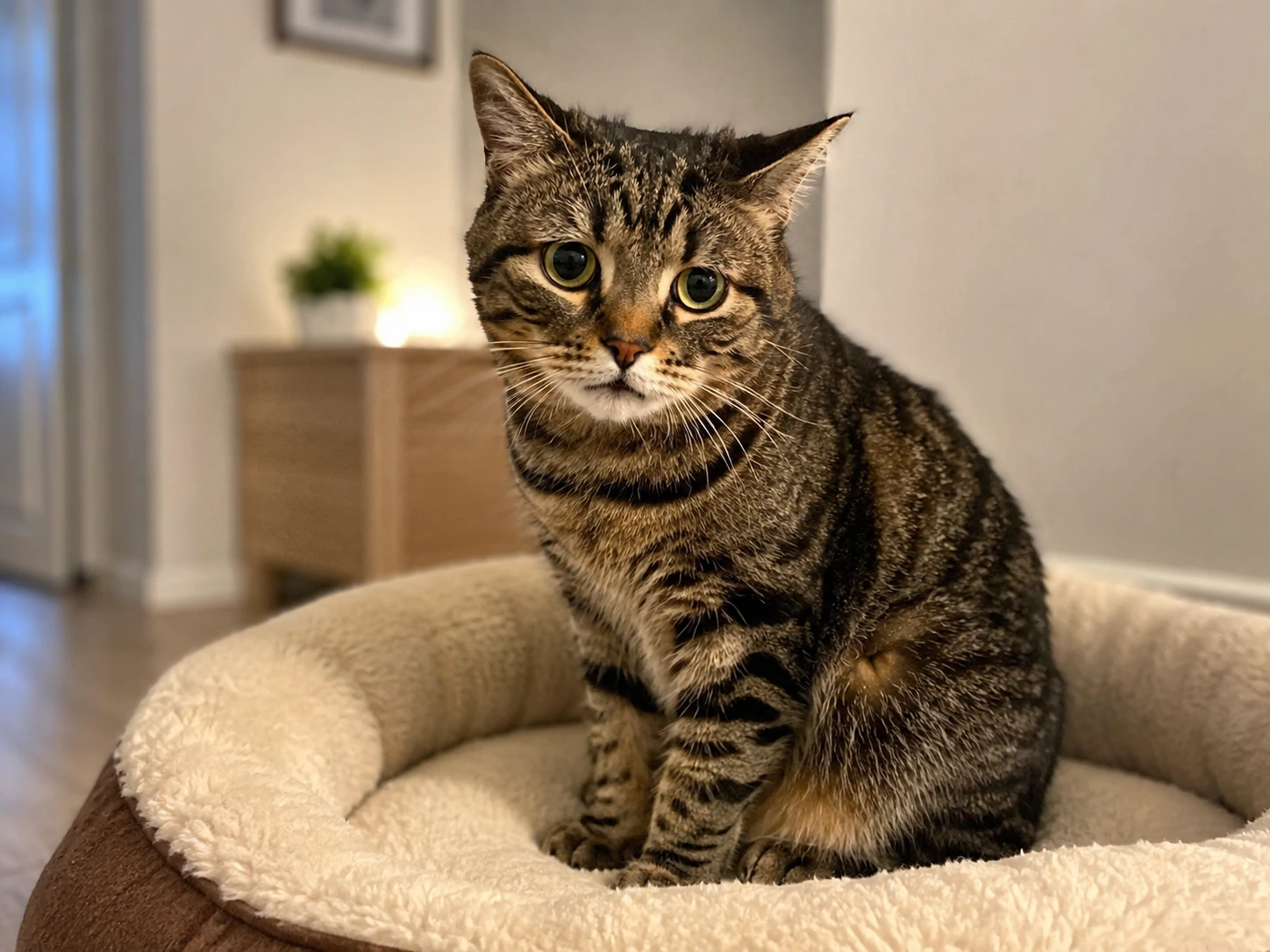 A cat looking slightly uncomfortable, hinting at a medical issue.