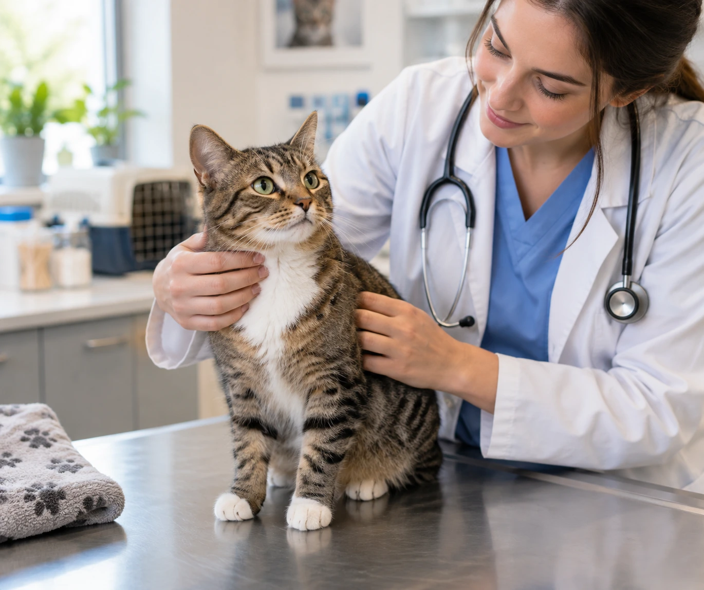 Cat receiving a routine veterinary examination for a change in appetite