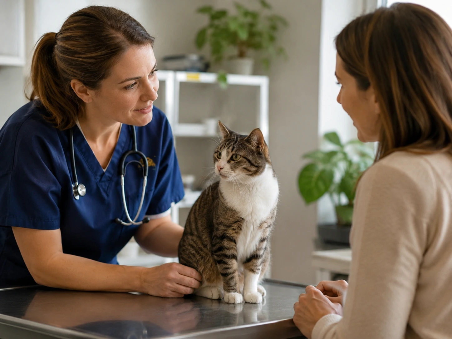 Cat having a calm examination at a veterinary clinic
