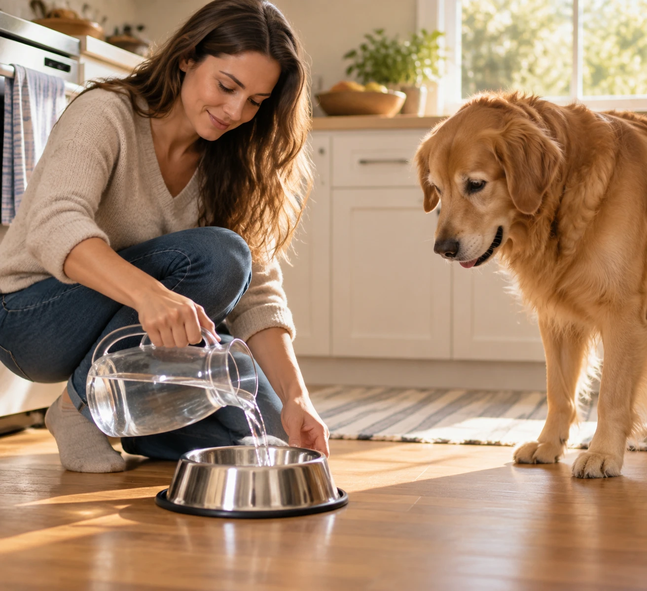 Owner observing a dog calmly at home