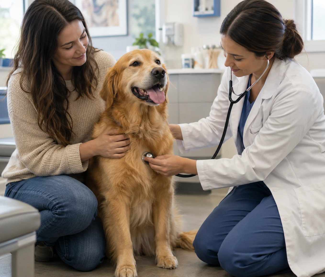 Veterinarian examining a dog with unexplained panting