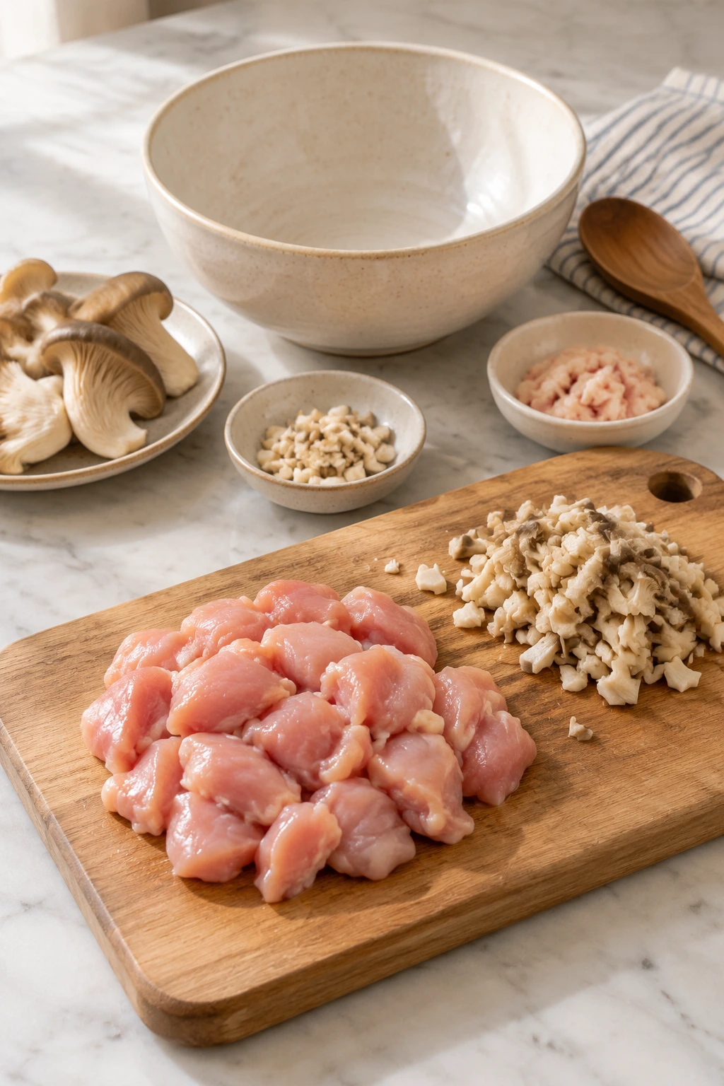 Cats Chicken and Oyster Mushroom Savory Saute step 1