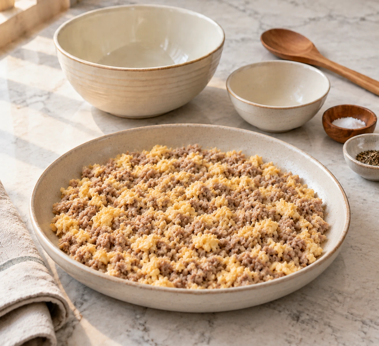 Cats Pork and Egg Breakfast Crumble step 5