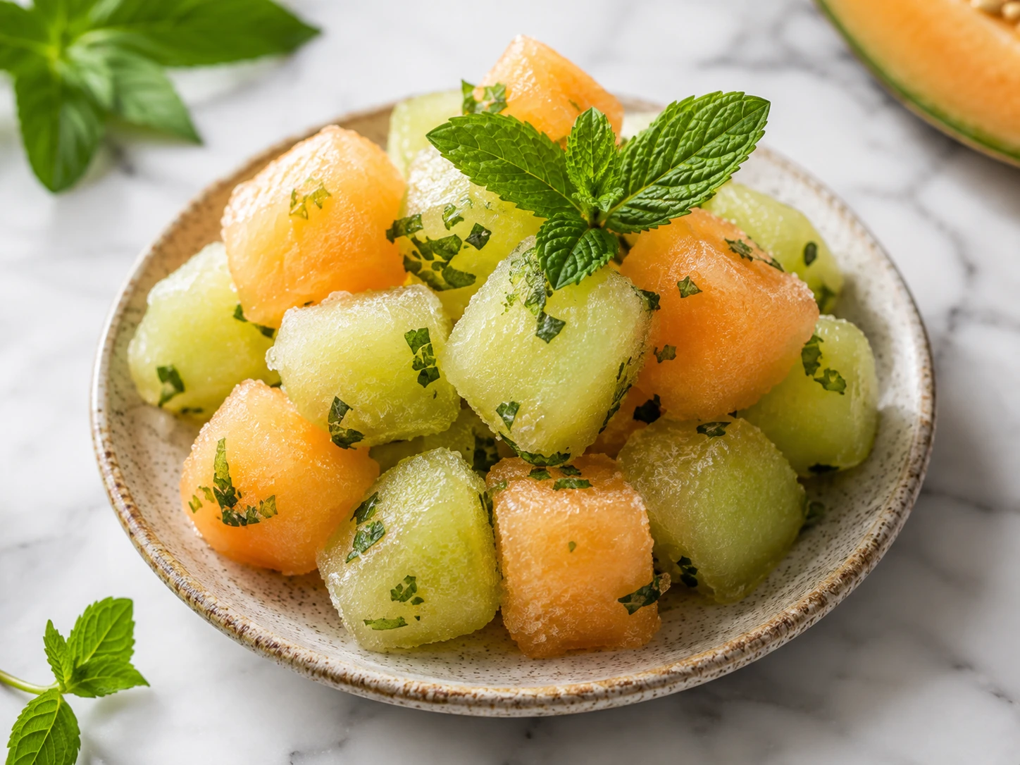 Cooling Frozen Melon & Fresh Herb Hydration Bites for Pets step 2