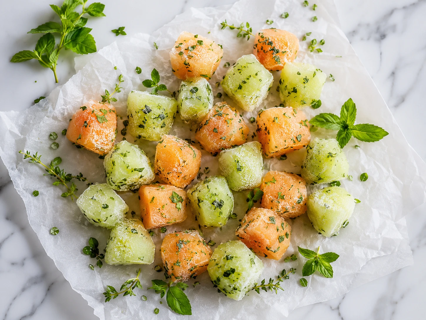 Cooling Frozen Melon & Fresh Herb Hydration Bites for Pets step 3