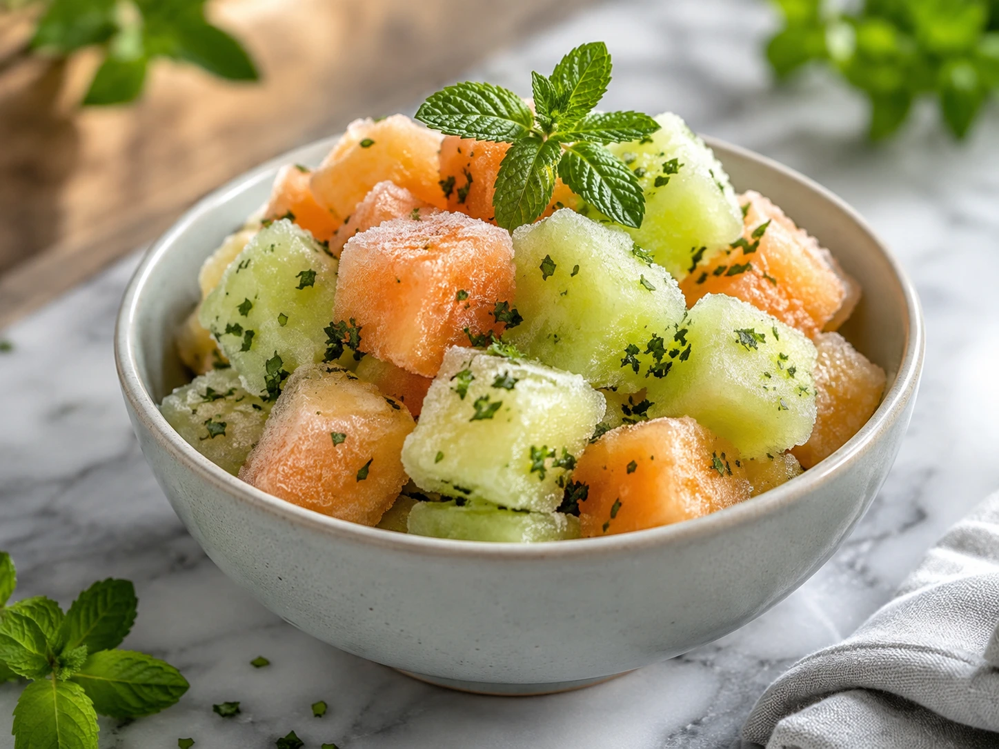 Cooling Frozen Melon & Fresh Herb Hydration Bites for Pets step 4