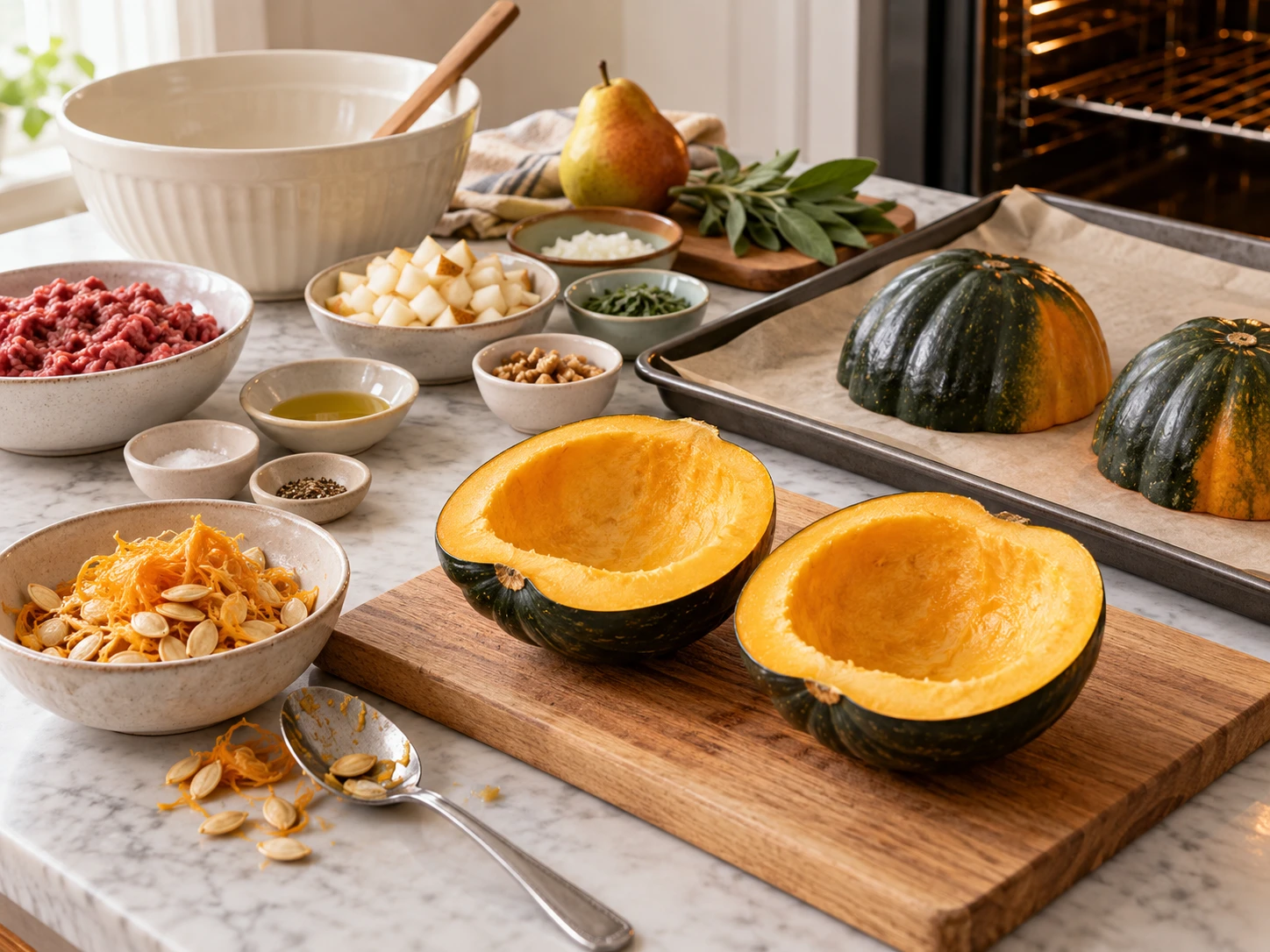 Dogs Beef and Pear Savory Stuffed Squash step 1