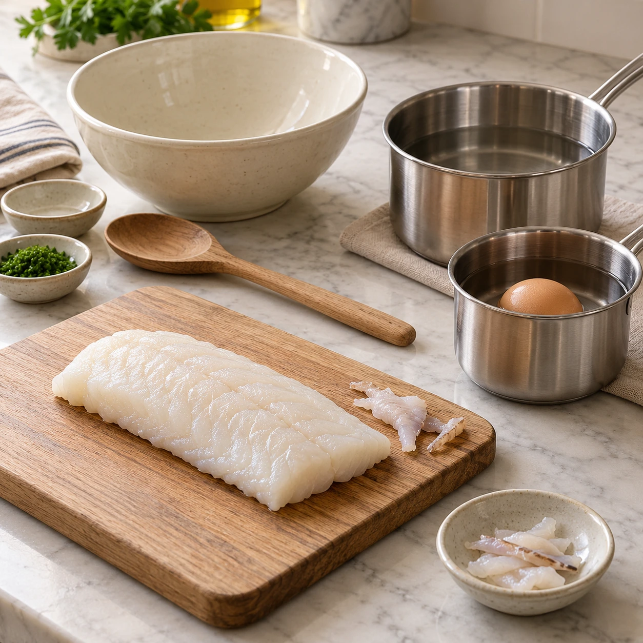 Gently Poached Cod and Egg Flake Medley for Cats step 1