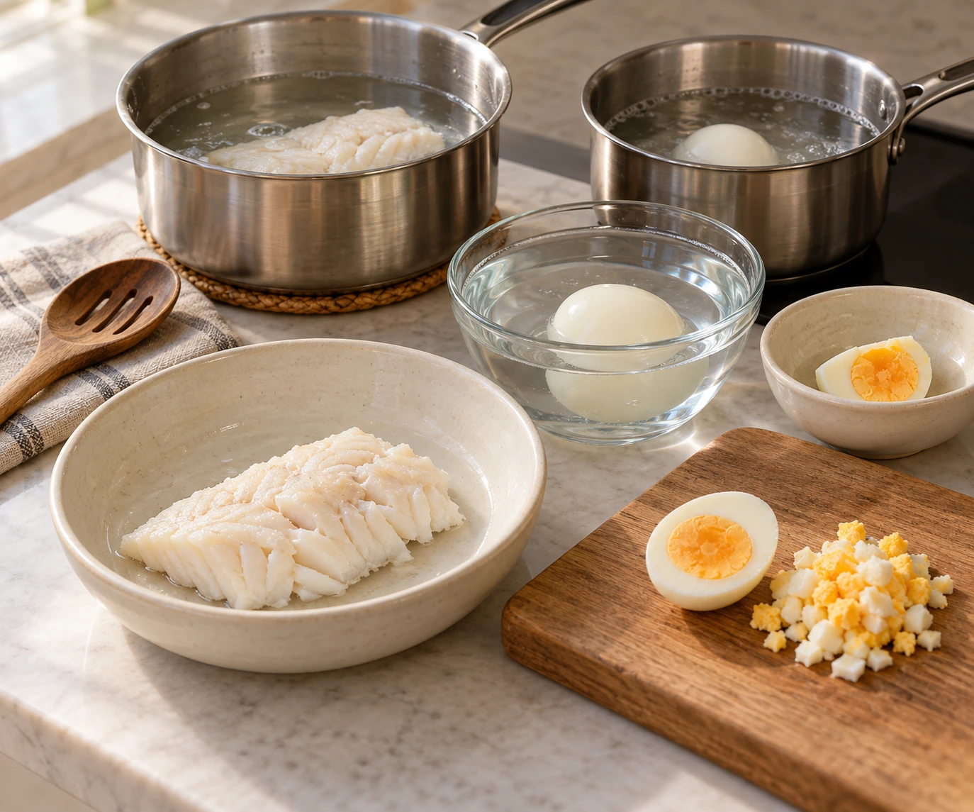 Gently Poached Cod and Egg Flake Medley for Cats step 3