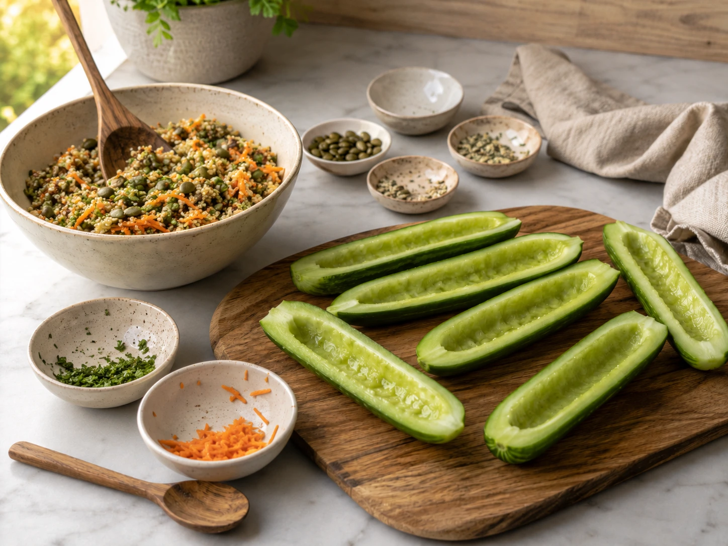 Herb and Seed Stuffed Cucumber Boats for Pet Birds step 2