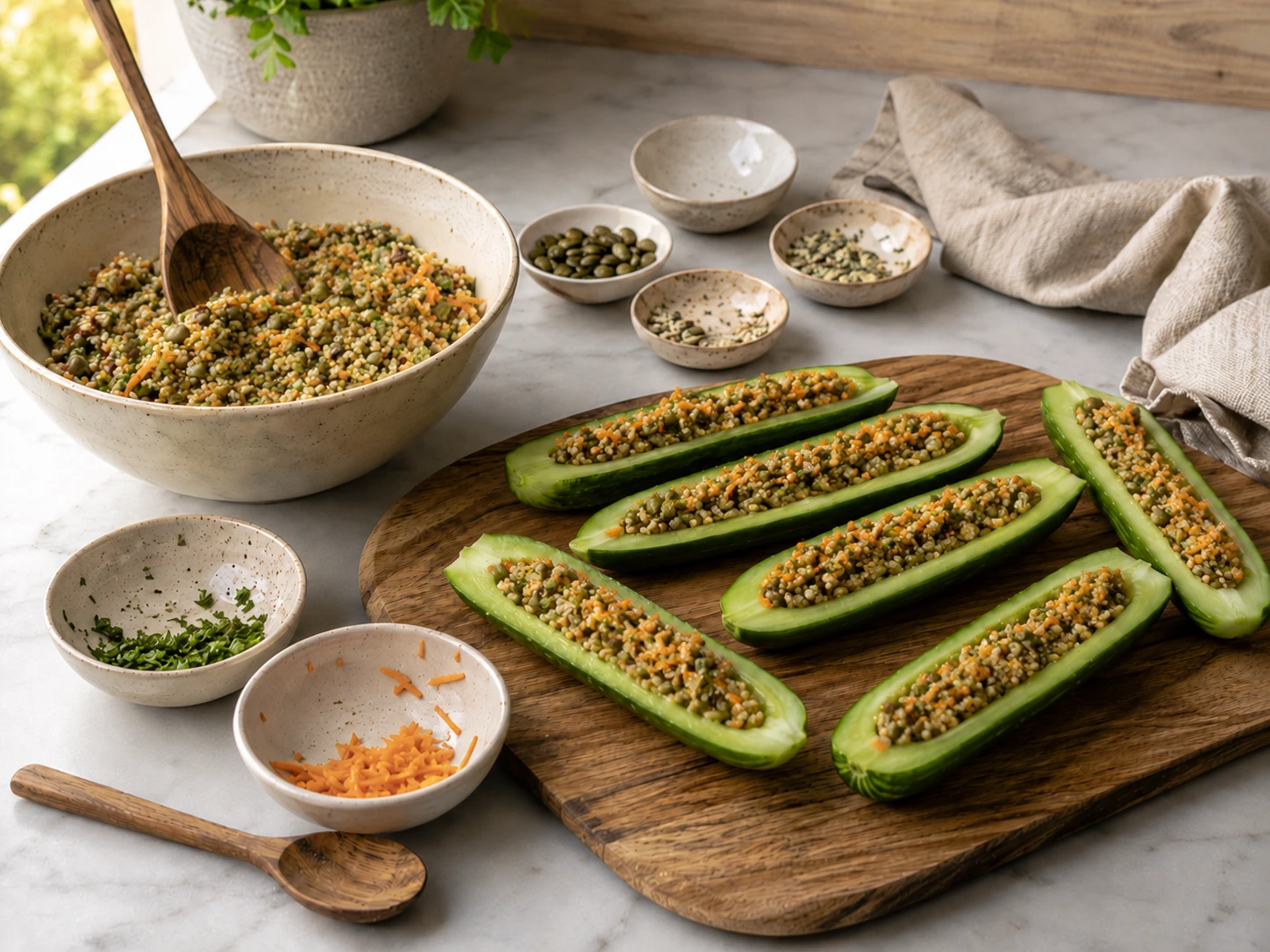 Herb and Seed Stuffed Cucumber Boats for Pet Birds step 3