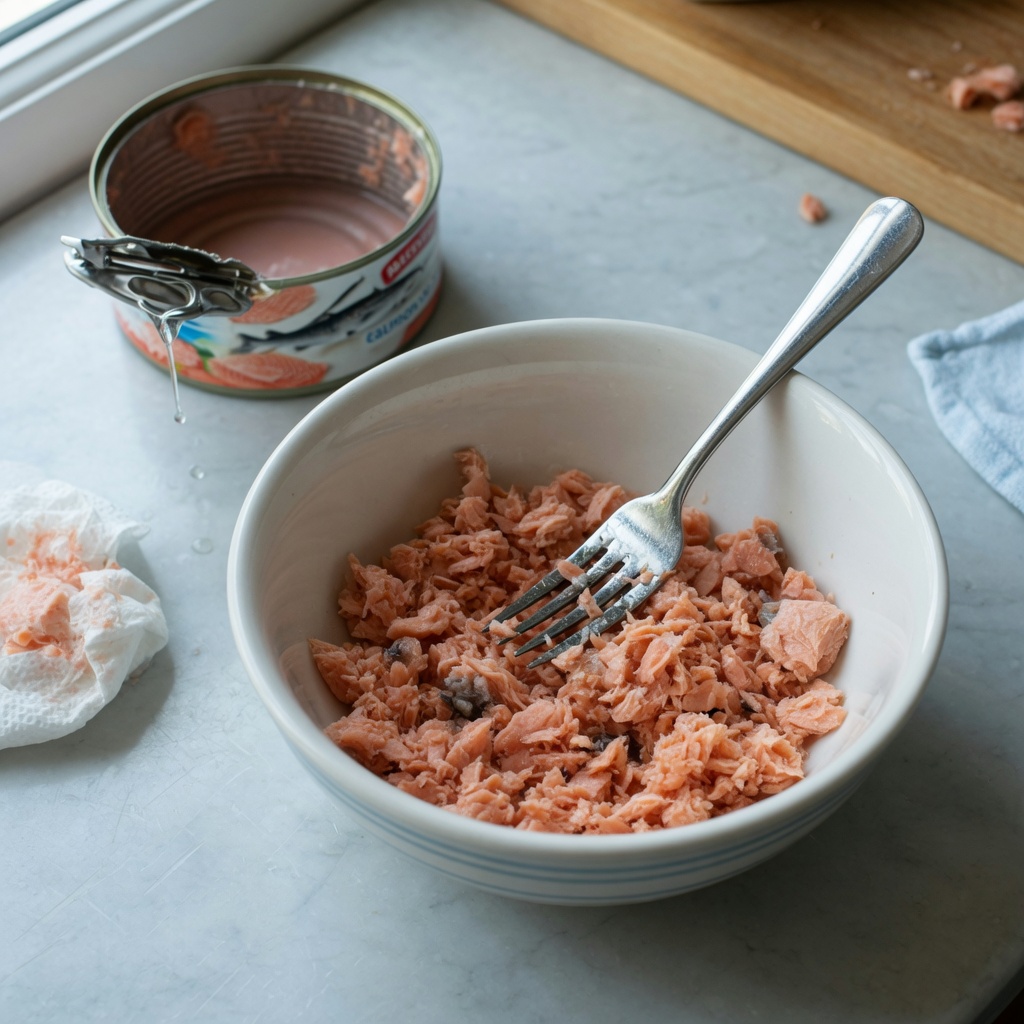 Three-Ingredient Salmon and Egg Cat Bites step 1