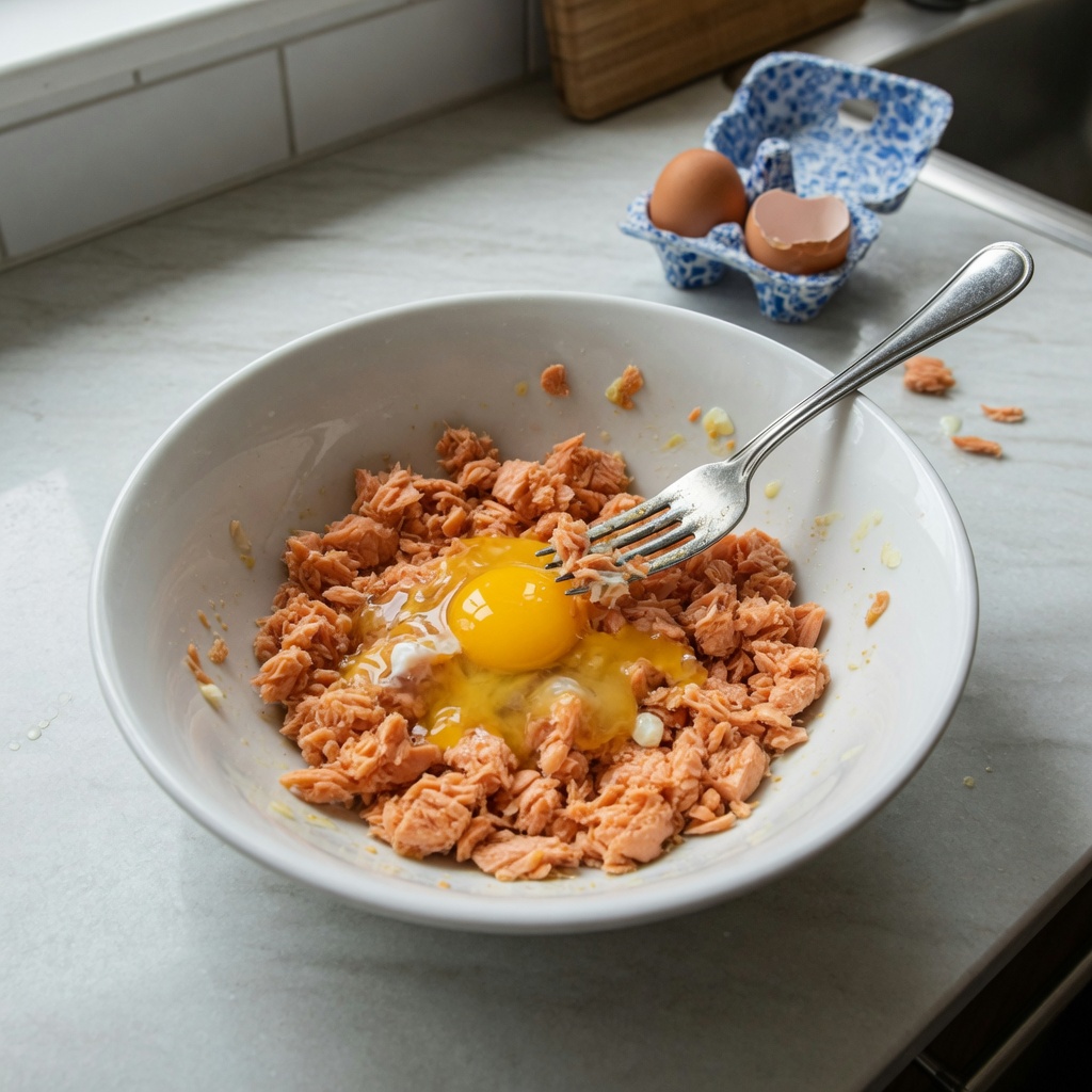 Three-Ingredient Salmon and Egg Cat Bites step 2