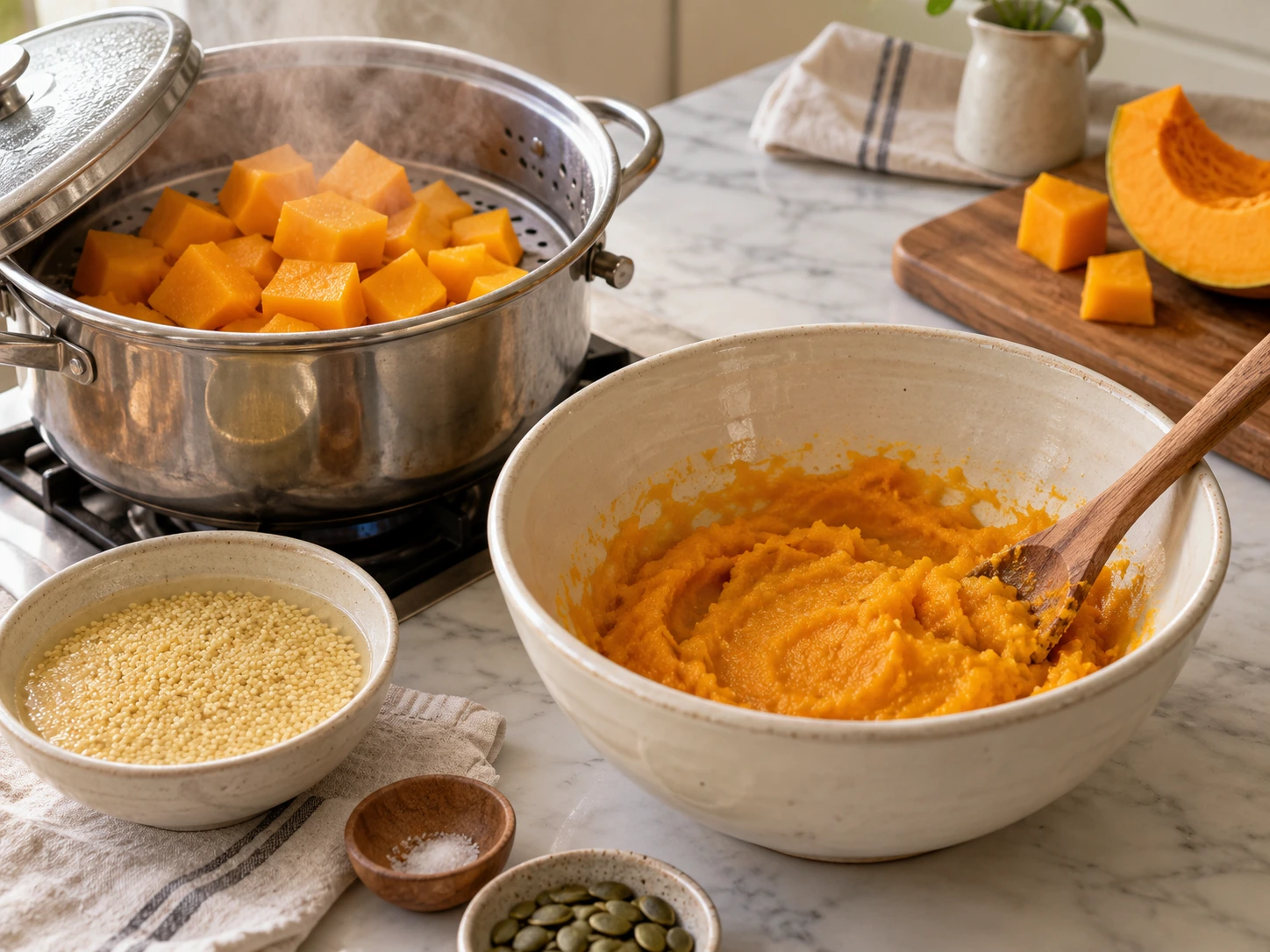 Steamed Pumpkin and Millet Foraging Slice for Pet Birds step 1
