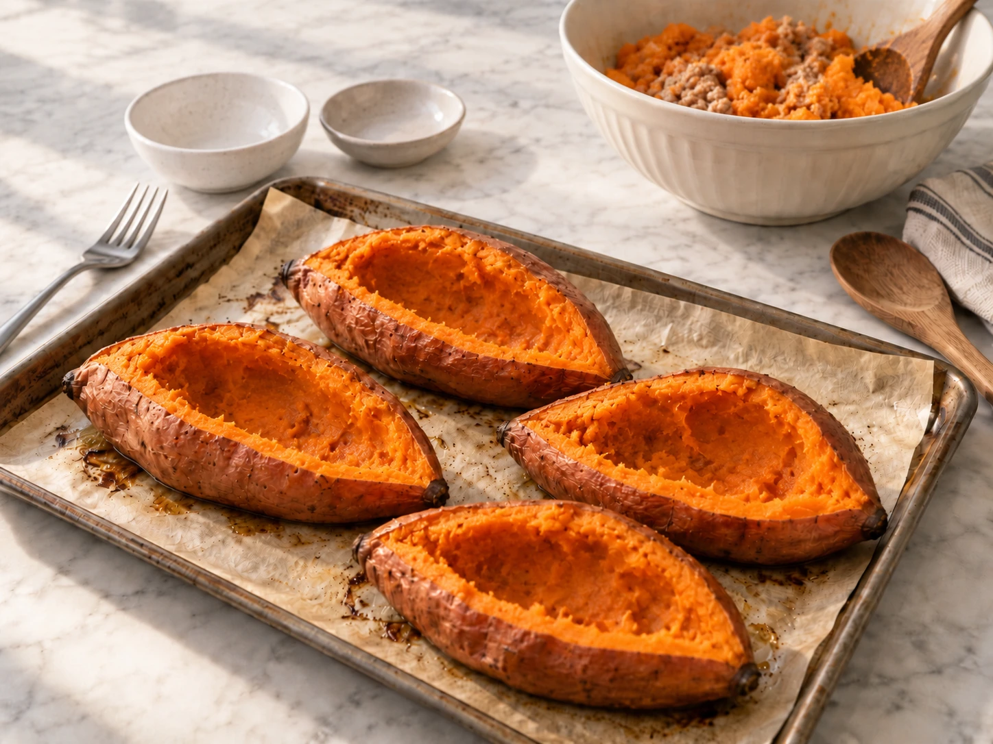Turkey and Pumpkin Stuffed Sweet Potato Boats for Dogs step 3