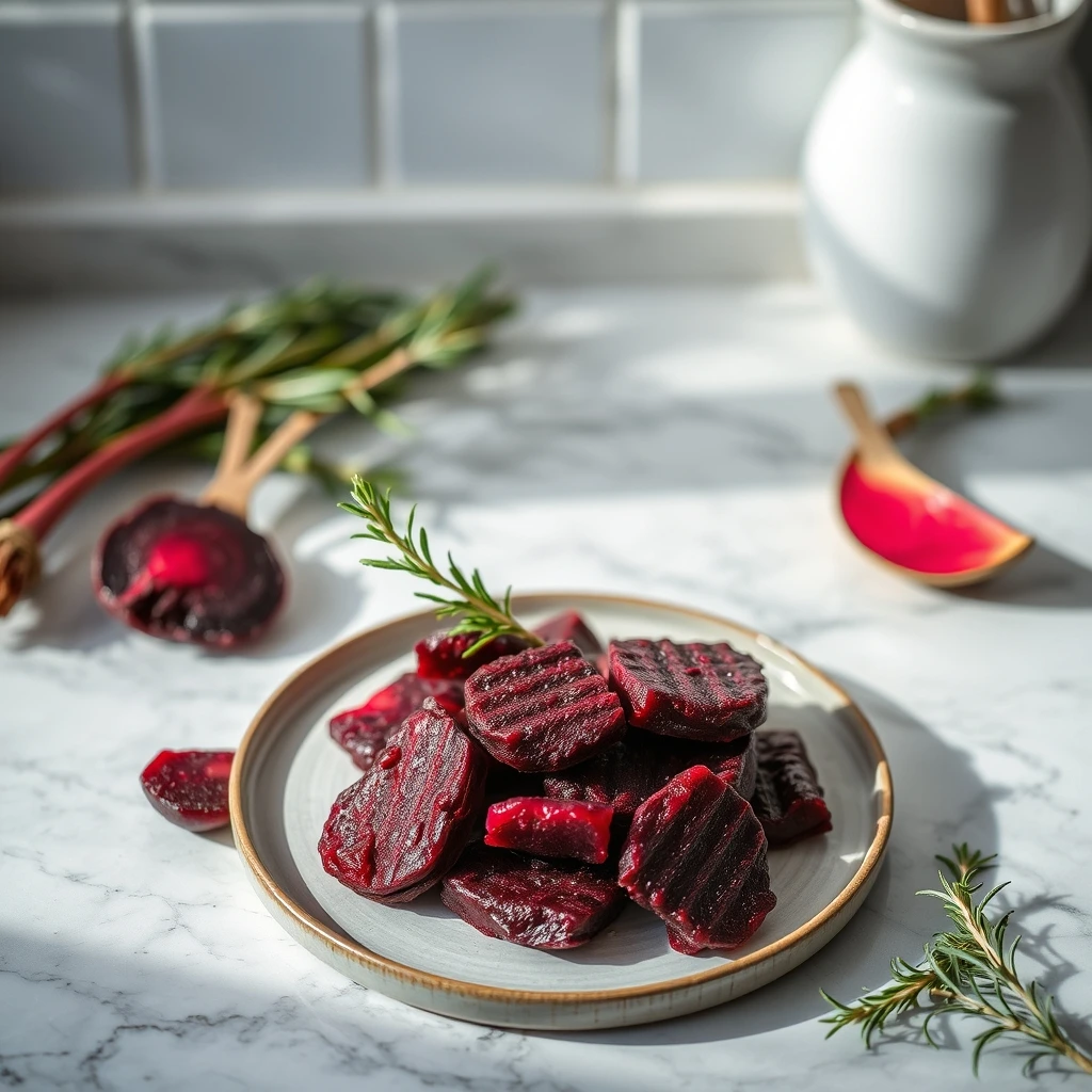 Vibrant Beetroot and Rosemary Dehydrated Chews for Pets