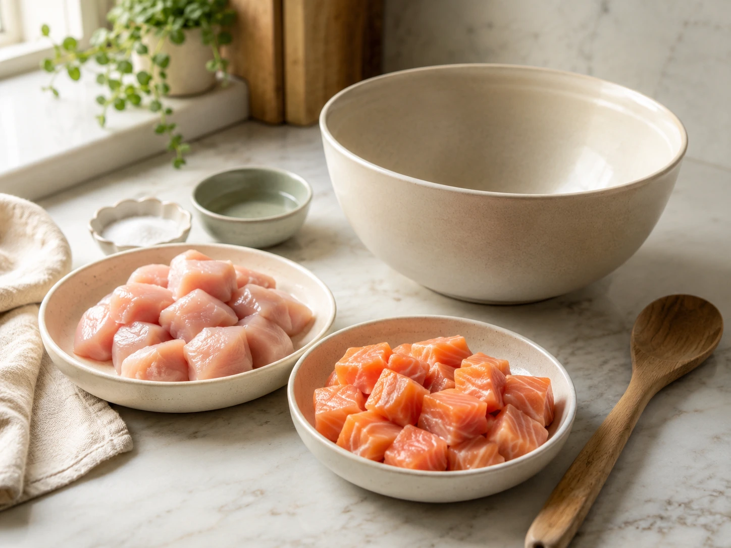 Whipped Chicken and Salmon Mousse Topper for Cats step 1