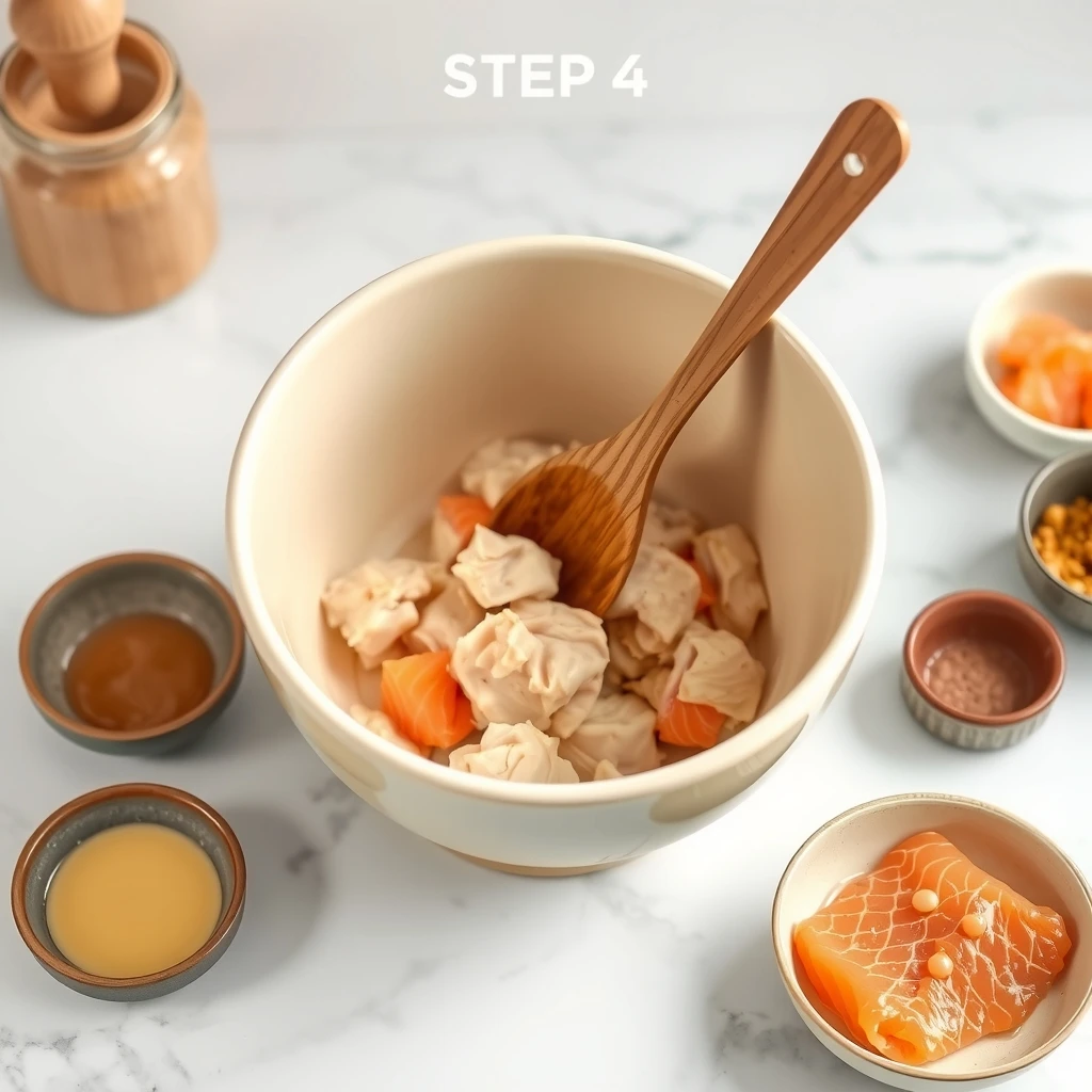 Whipped Chicken and Salmon Mousse Topper for Cats step 4